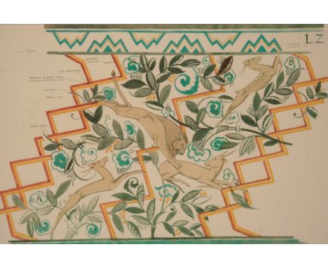 POOLE POTTERY CARTER STABLER ADAMS ARCHIVE, a "Bush Velt" LZ pattern print, designed by John Adams, mounted, framed and glaze
