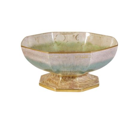 MINTONS: A LUSTREWARE BOWL, hexagonal form, painted in polychrome enamels and decorated with a cockerel within a band of flow