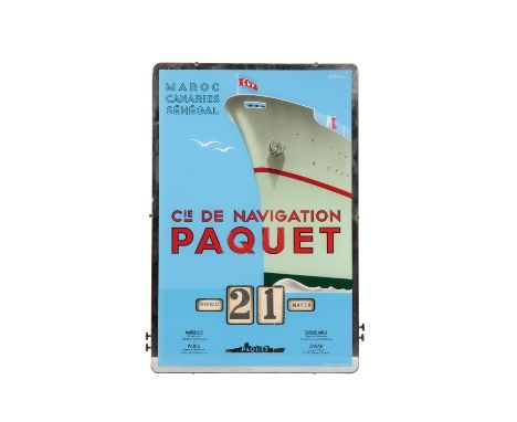 J. TONELLI: AN ART DECO SHIPPING LINE ADVERTISING PERPETUAL WALL CALENDAR, the glass fronted panel with a view of a ships bow