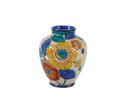 BOCH FRERES KERAMIS VASE, designed by Charles Chatteau, oviform, painted in polychrome and decorated with stylised flowers an