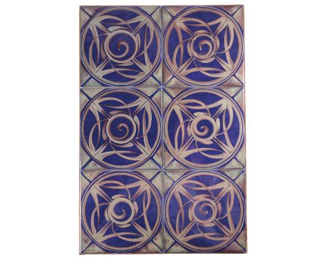 ALDERMASTON INTEREST: NICK CAIGER-SMITH SIX LUSTREWARE TILES, each with stylised decoration and painted in polychrome, each t