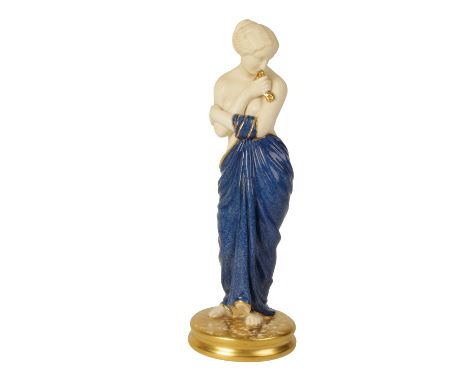 ROYAL WORCESTER: A PORCELAIN FIGURINE "JOY", modelled as a scantily clad lady with blue robe and gilt highlights, stamped mar