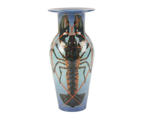 DENNIS CHINAWORK: A "LOBSTER" TRIAL VASE, c. 2007, baluster form with everted rim, tubeline decorated and painted in polychro