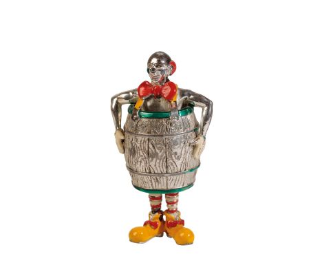 GENE MOORE (1910-1998) FOR TIFFANY & CO: A STERLING SILVER AND ENAMEL CIRCUS FIGURE, modelled in the form of a clown in a bar