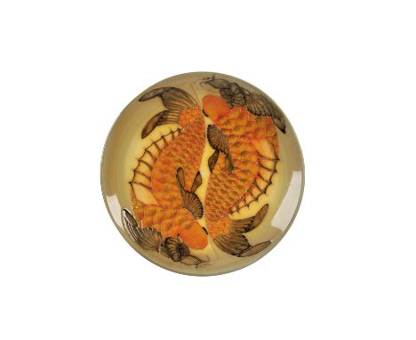 DENNIS CHINAWORKS: A "KOI CARP" LIMITED EDITION CHARGER, circular form, tubeline decorated with a pair of carp, designed by S