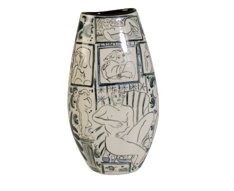 ZDENKA RALPH: A "MATISSE" STYLE VASE, oviform, decorated in polychrome with stylised nude figures, signed and printed marks, 