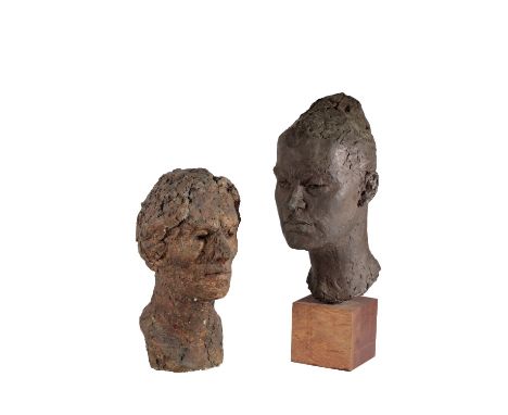 •LESLIE CHARLOTTE BENENSON R.E. (1941 - 2018): A BRONZED EFFECT CLAY MAQUETTE SCULPTURE, modelled as a study of male head and
