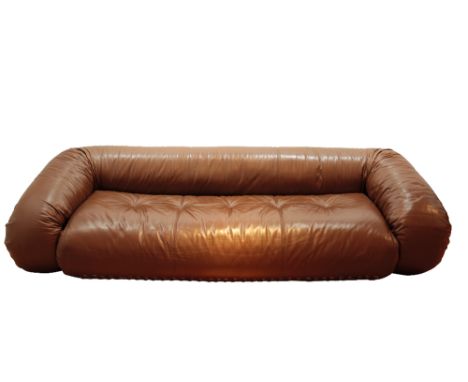 •ALESSANDRO BECCHI FOR GIOVANNI COLLEZIONI: AN "ANFIBIO" SOFA BED, fold out front, curved arms, brown leather upholstered cus