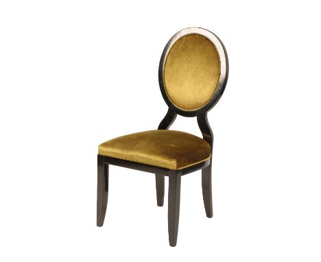 •MANNER OF CHRISTOPHER GUY: A SINGLE BLACK LACQUERED SALON CHAIR, oval back with lime green velvet upholstered cushion pad an