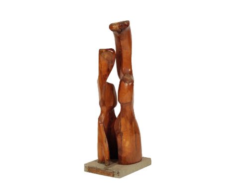 •ERIK THOMMESEN (1916 - 2008): A WOODEN SCULPTURE "PAS DE DEUX ", raised on a concrete square base, 50cm high   Condition Rep