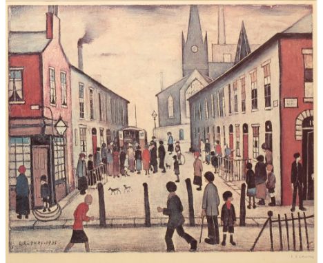 •LAURENCE STEPHEN LOWRY (1887-1976) 'The Fever Van' signed in pen to the margin lower right, Fine Art Trade Guild blindstamp 