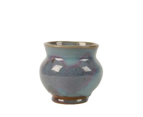 CHARLES VYSE (1882 - 1971): A CHELSEA STUDIO POTTERY STONEWARE VASE, oviform with a flared raised collar, decorated in a purp