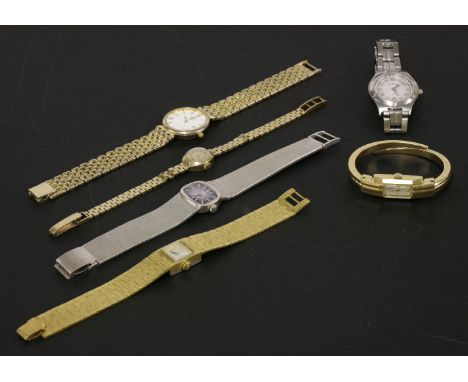 A ladies gold plated Favre Leuba mechanical bangle watch, a ladies 9ct gold Accurist bracelet watch, with Arabic and baton nu