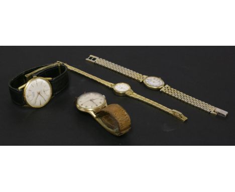 A gentleman's gold plated Rone Incabloc mechanical strap watch with subsidiary dial and gilt baton numerals in box, a gentlem