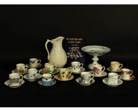 A collection of early 20th century coffee cans and saucers, to include Crescent & Sons, Royal Chelsea, Grays Pottery, etc. to
