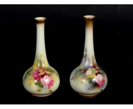 A pair of Royal Worcester vases, decorated with roses, one signed M. Hunt