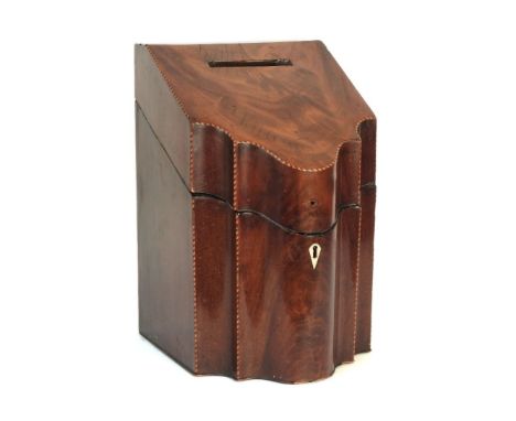 A George III mahogany knife box, and a decanter