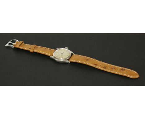 A gentleman's stainless steel and 18ct white gold Rolex Oyster Speedking precision mechanical strap watch, c. 1945. The stain