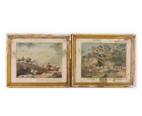 After Thomas Rowlandson,HUNTING SCENEShand coloured prints, framed