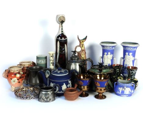 A collection of miscellaneous ceramic wares to include an Adams Jasperware teapot, an Italian art pottery vase marked Stella 