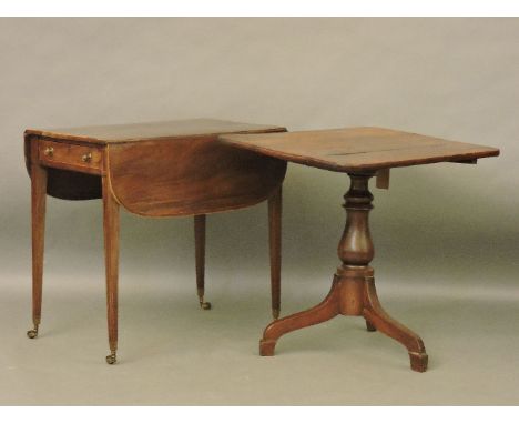 A Regency mahogany and cross banded Pembroke table, with single drawer, on square tapering legs, 76 x 50cm, together with a y