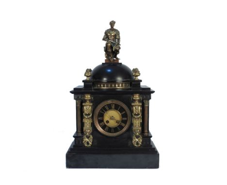 A large Victorian black slate and gilt metal mantel clock, 54cm high
