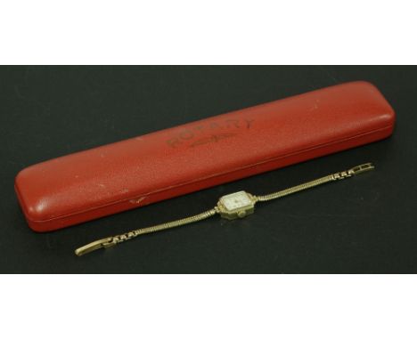A ladies 9ct gold Rotary mechanical bracelet watch, with box, 14.28g