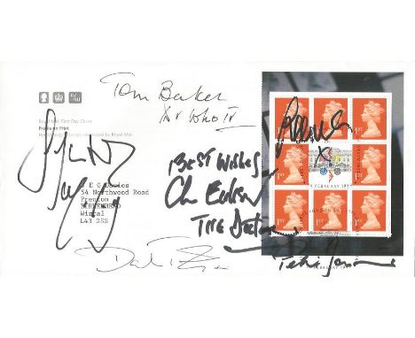 Dr Who actors signed 1996 Profiles on Print FDC with neat typed address. Signed by Tom Baker, Sylvester McCoy, David Tennant,