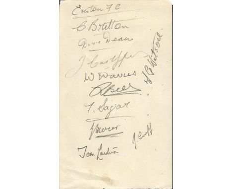 1940s Everton Football team signed on vintage autograph album page includes Dixie Dean, Tommy Lawton, W Davies, T Sagar, J G 