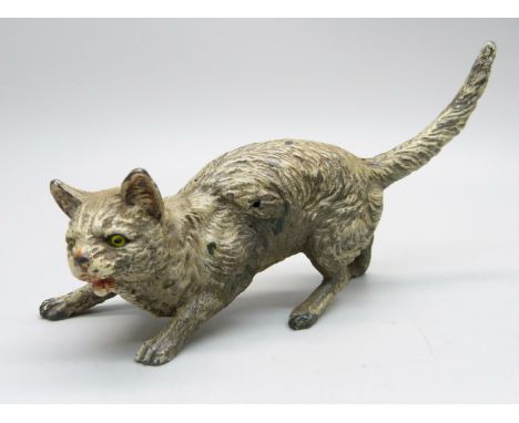 A late 19th Century cold painted model of a Louis Wain style cat, 10.5cm 