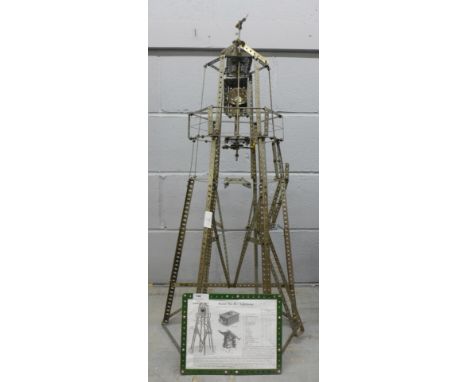 A nickel Meccano model of a lighthouse with revolving light, circa 1913, model no. 87, 90cm 