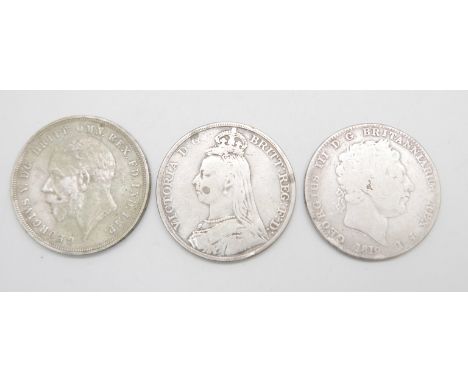 Three silver crowns; 1819, 1891 and 1935 