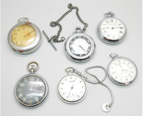 A Jaeger-LeCoultre military issue pocket watch, GSTP U.222, and five other pocket watches 