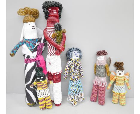 Tribal tourist trade art; six South African beaded dolls 