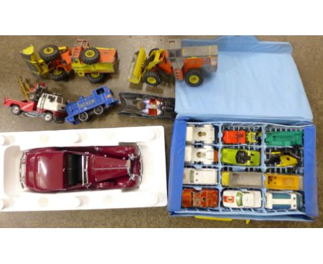 A collection of die-cast model vehicles, Dinky Toys, Matchbox including a collectors case, all playworn or a/f and a 1938 Rol