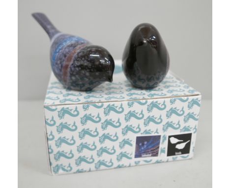 A pair of Poole Pottery birds in celestial glaze, boxed 