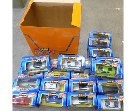 Burago Street Fire die-cast model vehicles, twenty-two in total, in a Burago box 
