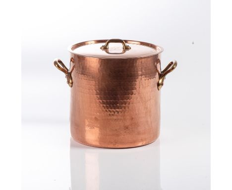Applied with opposing brass handles and finial 30cm high; 30cm diameter