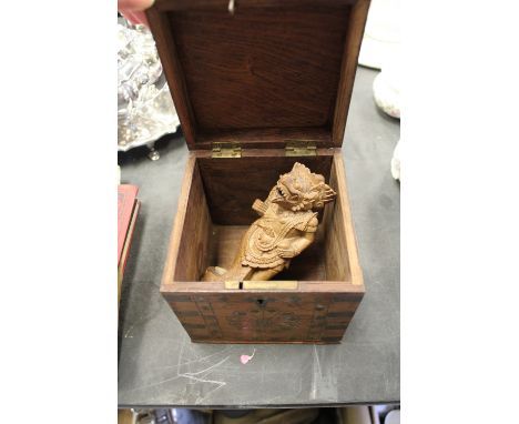 Brass Inlaid Tea Caddy & Indian Deity