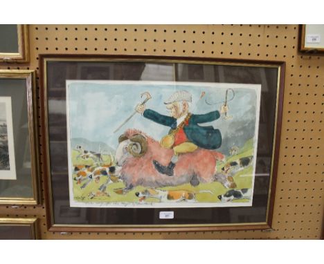 ARR Wilk (John Billy Wilkinson 1906-1994) - Watercolour - 'Make Way for the Mayor of Troutbeck' - Anthony Barker astride a He