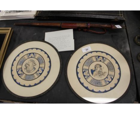 Pair of ceramic designs in watercolour by George William Senior (1882-1970), designer for Leeds pottery dated 1908 - details 