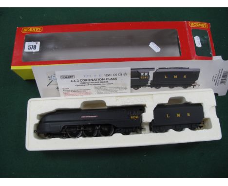 A Hornby Ref No R2270 "OO" Gauge/4mm Coronation Class 4-6-2 Steam Locomotive and Six Wheel Tender, LMS black R/No 6241 "City 