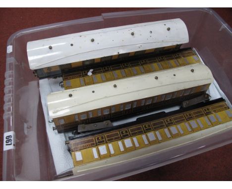 Four "O"Gauge/7mm Kit Built Coaches, three LNER teak R/No 10152. one brown/cream Pullman livery, all good build/paint, wood c