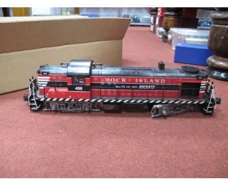 A Aristocraft? "G" Gauge Alco RS3 Bo-Bo Diesel Locomotive, Rock Island livery R/No 496, good u/t condition, contained in asso