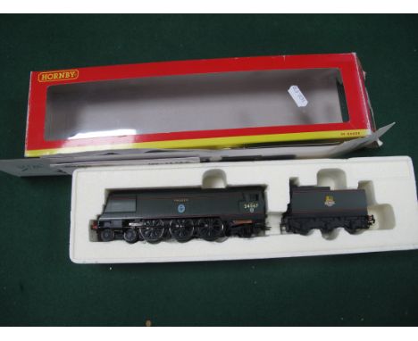 A Hornby "OO"Gauge/4mm Ref No R2221 "Battle of Britain" Class 4-6-2 Steam Locomotive with Six Wheel Tender, BR green, bullied