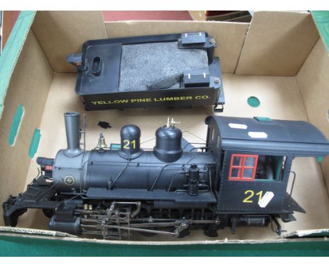 A Bachmann? "G" Gauge U.S.A Consolidation 2-80* Steam Locomotive with Double Bogie Tender, R/No 21 of The "Yellow Pine Lumber