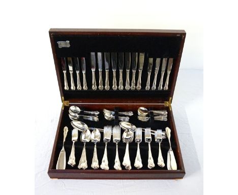 SUITE OF 'CAVALIER' SILVER PLATED CUTLERYin fitted stained wooden case