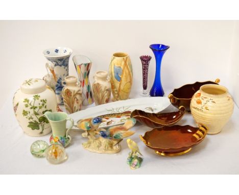 COLLECTION OF DECORATIVE CERAMICS AND GLASSincluding a large Poole 'Country Lane' jar with cover, Spode Copeland's Blanc de C