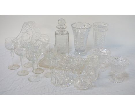 COLLECTION OF CRYSTAL WARESincluding a large basket, sundae dishes, drinking glasses and a decanter with stopper 