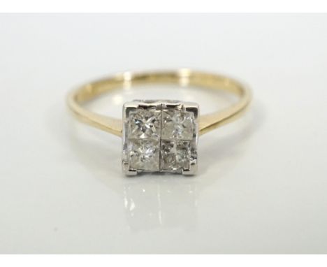 FOUR STONE PRINCESS CUT DIAMOND CLUSTER RINGthe diamonds totalling approximately 0.5cts, on nine carat gold shank, ring size 